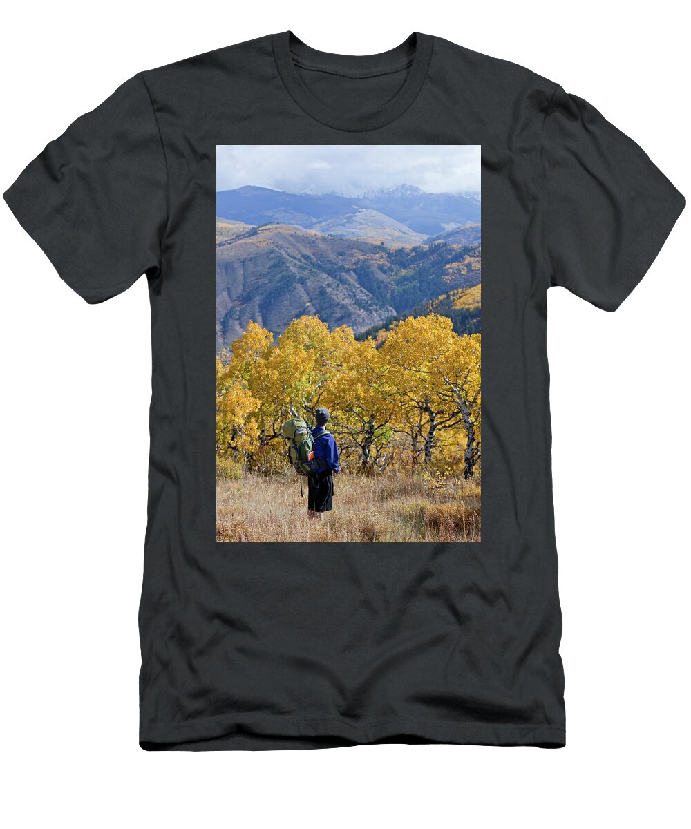 A Male Hiker Overlooks Fall Colors Patrick Orton T-Shirt