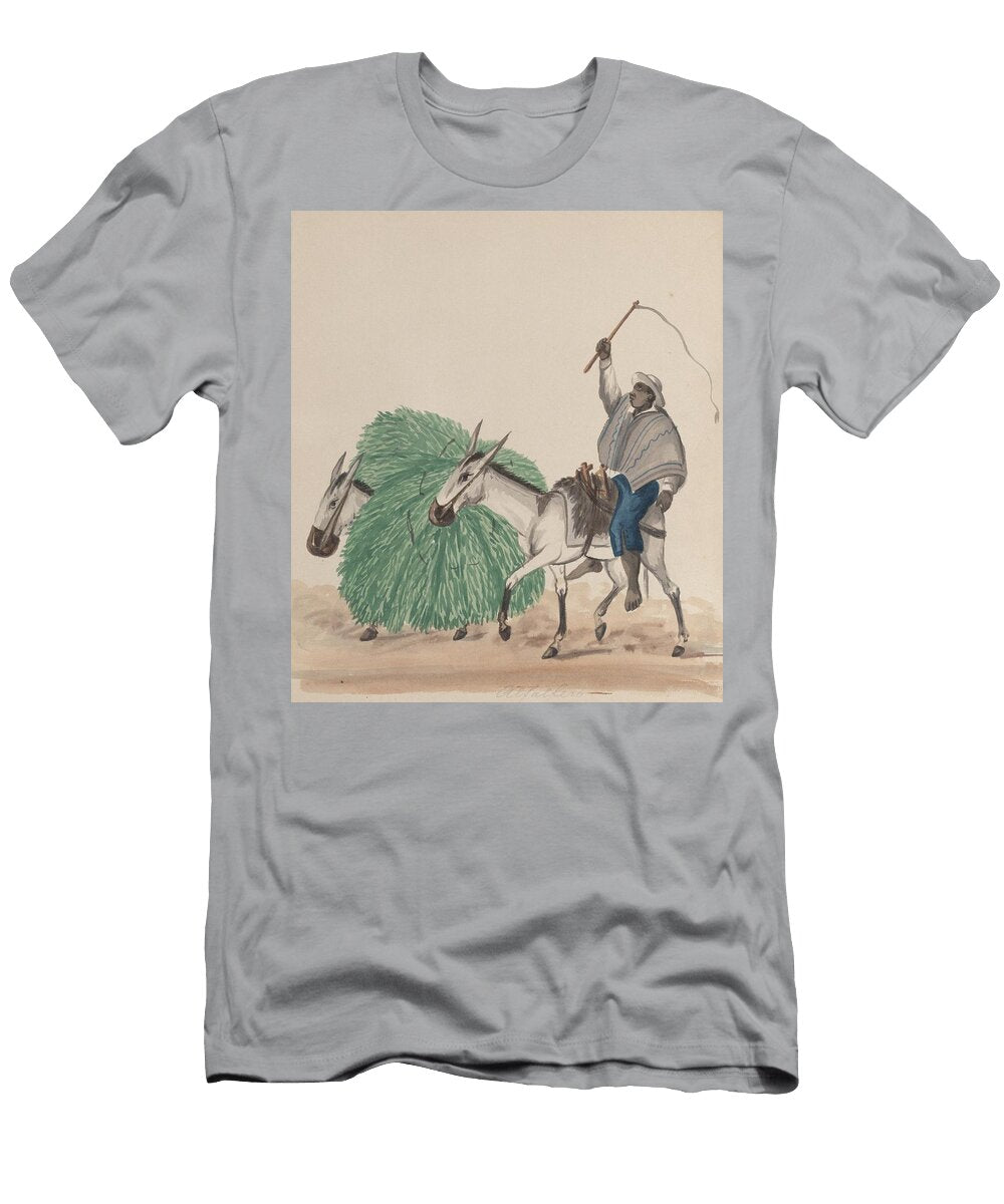A Man Riding a Mule His Whip Raised Another Mule Loaded Francisco Fierro T-Shirt