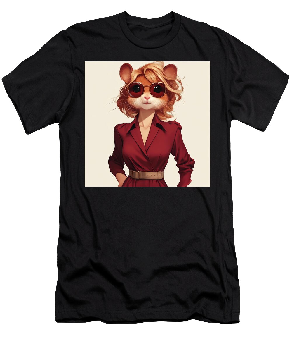 A Stylish Hamster in a Red Dress and Sunglasses Scittie Backer T-Shirt