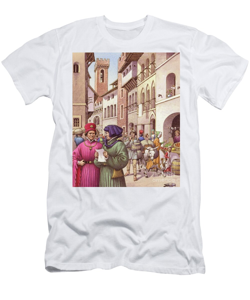 A Typical Street Scene in Florence in the Early 15th Century Pat Nicolle T-Shirt
