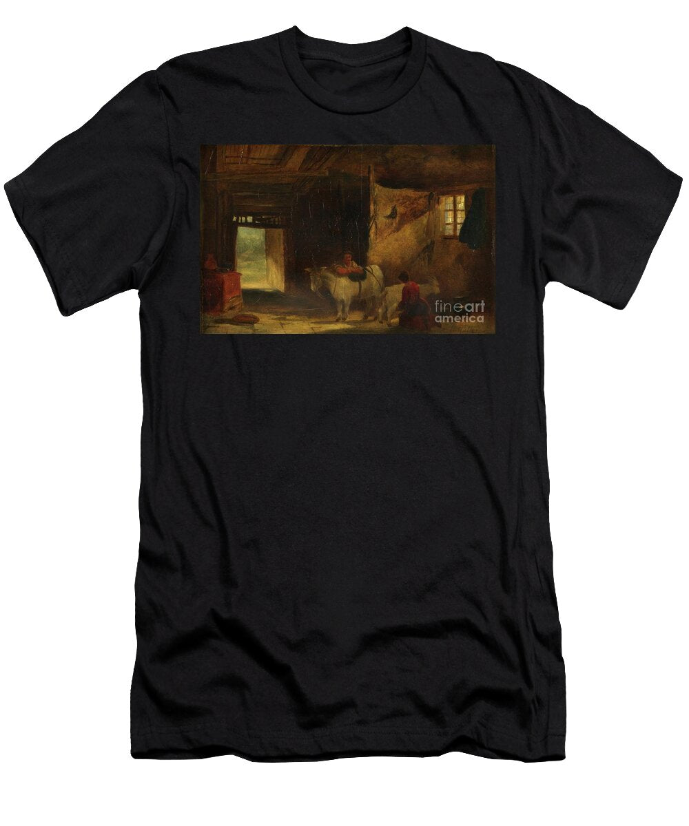 A Welsh Interior with Girl Milking a Goat William James Muller T-Shirt