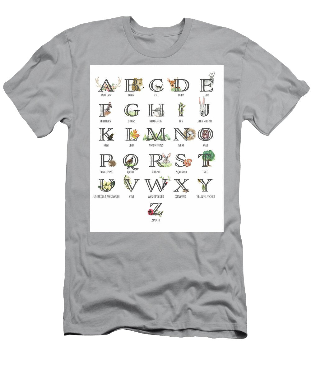 Abc Woodland Alphabet Sampler Pink Forest Cafe T-Shirt
