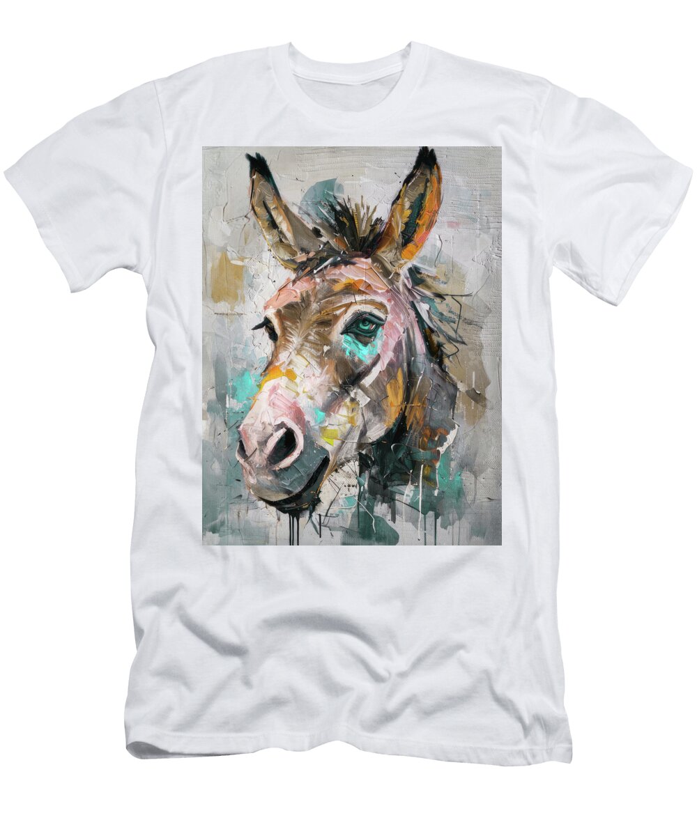 Abstract Donkey Head Vibrant Digital Oil Painting Unique Farmhouse Decor Marian Voicu T-Shirt