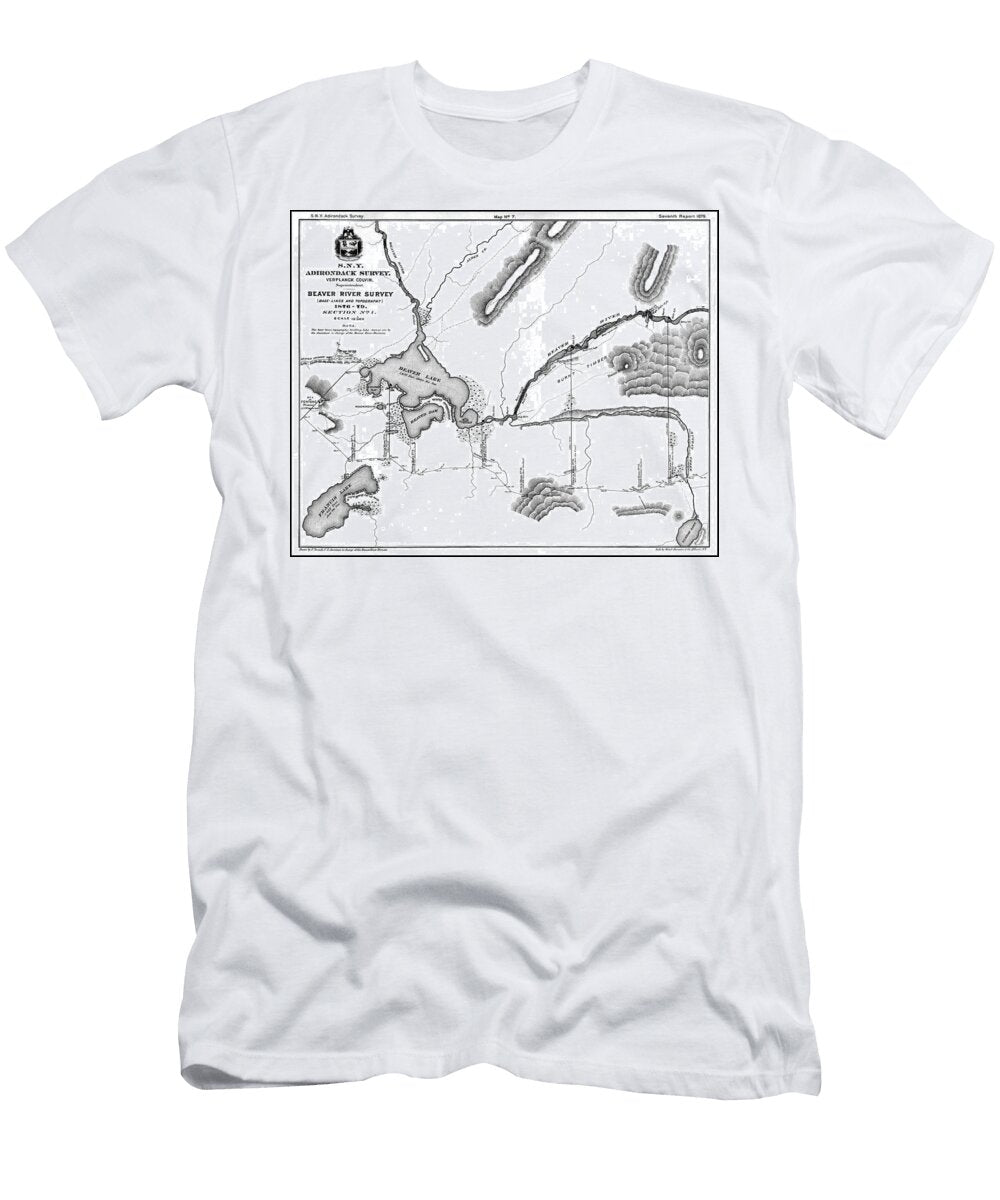 Adirondack and Beaver River Vintage Map and Survey 1879 Black and White Carol Japp T-Shirt