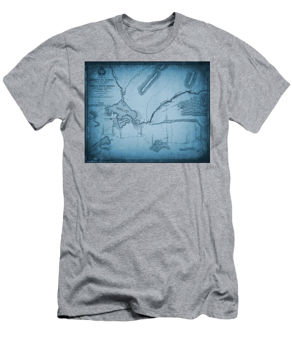 Adirondack and Beaver River Vintage Map and Survey 1879 Blue Carol Japp T-Shirt