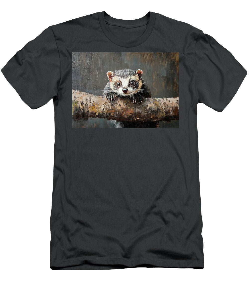 Adorable Baby Ferret on a Branch Painting Grover Mcclure T-Shirt