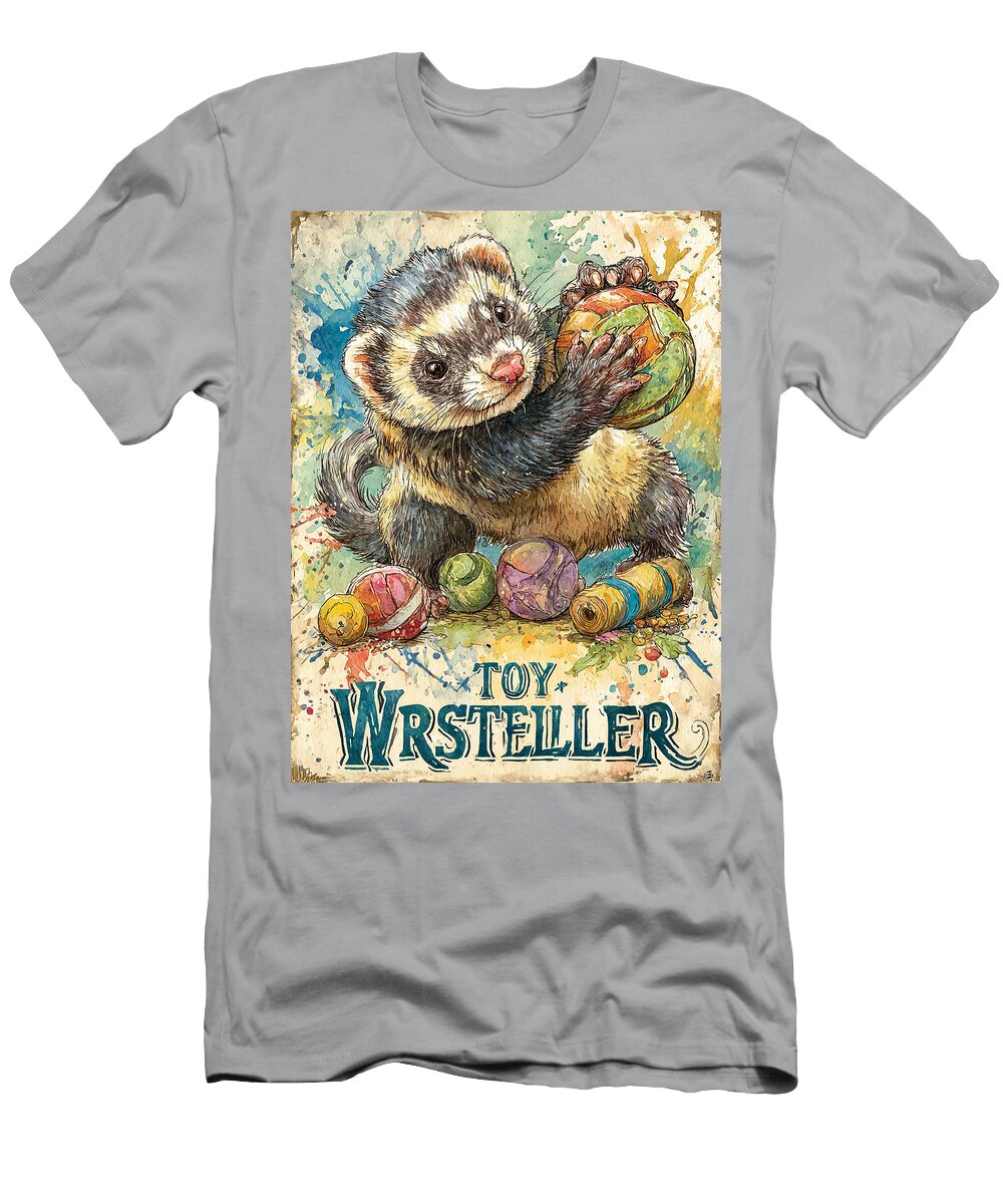 Adorable Ferret with Colorful Toys a Playful Portrait Grover Mcclure T-Shirt