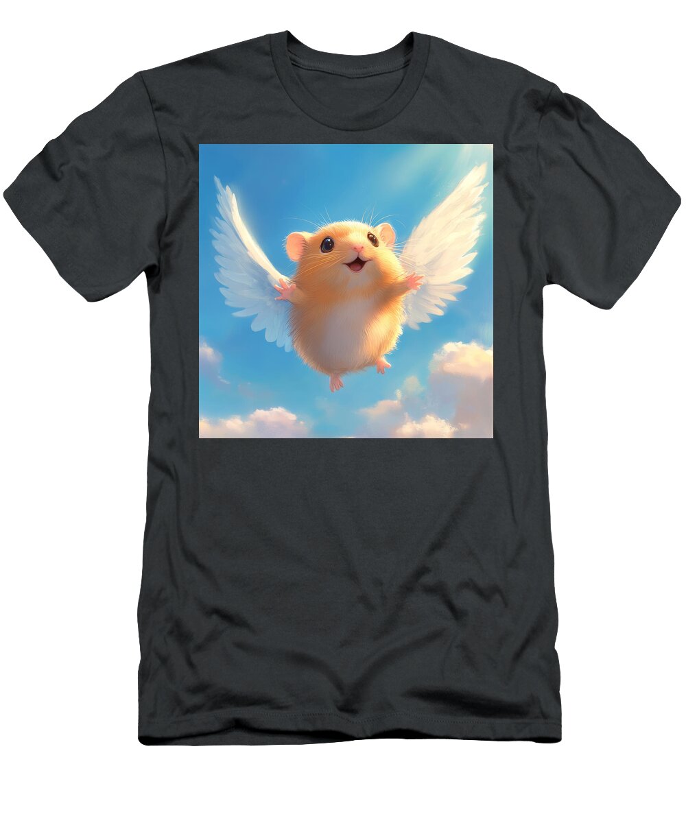 Adorable Flying Hamster with Angelic Wings in a Sunny Sky Lemaire Gilles T-Shirt