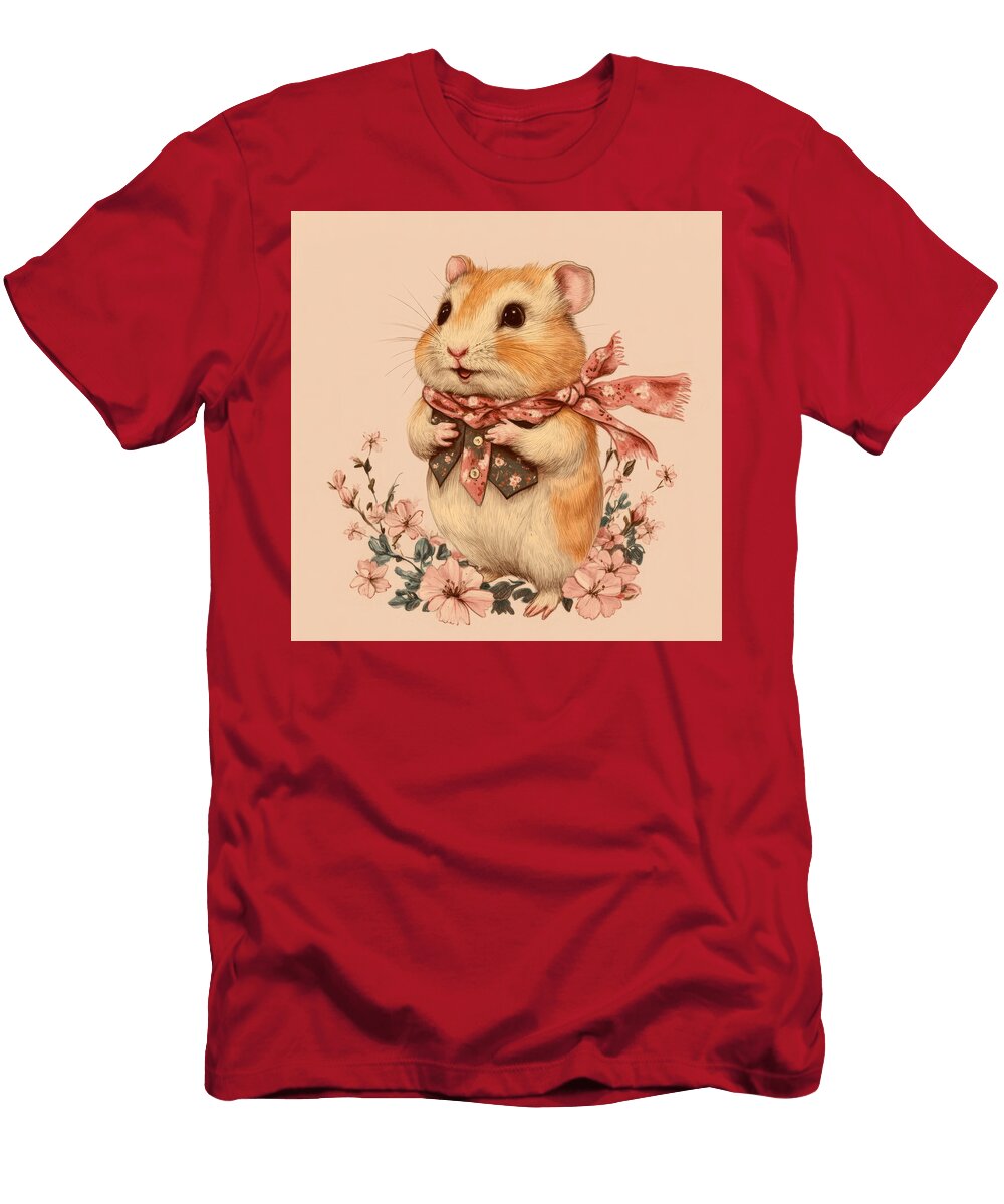 Adorable Hamster Wearing a Scarf and Vest Surrounded By Flowers Friesen Efton T-Shirt