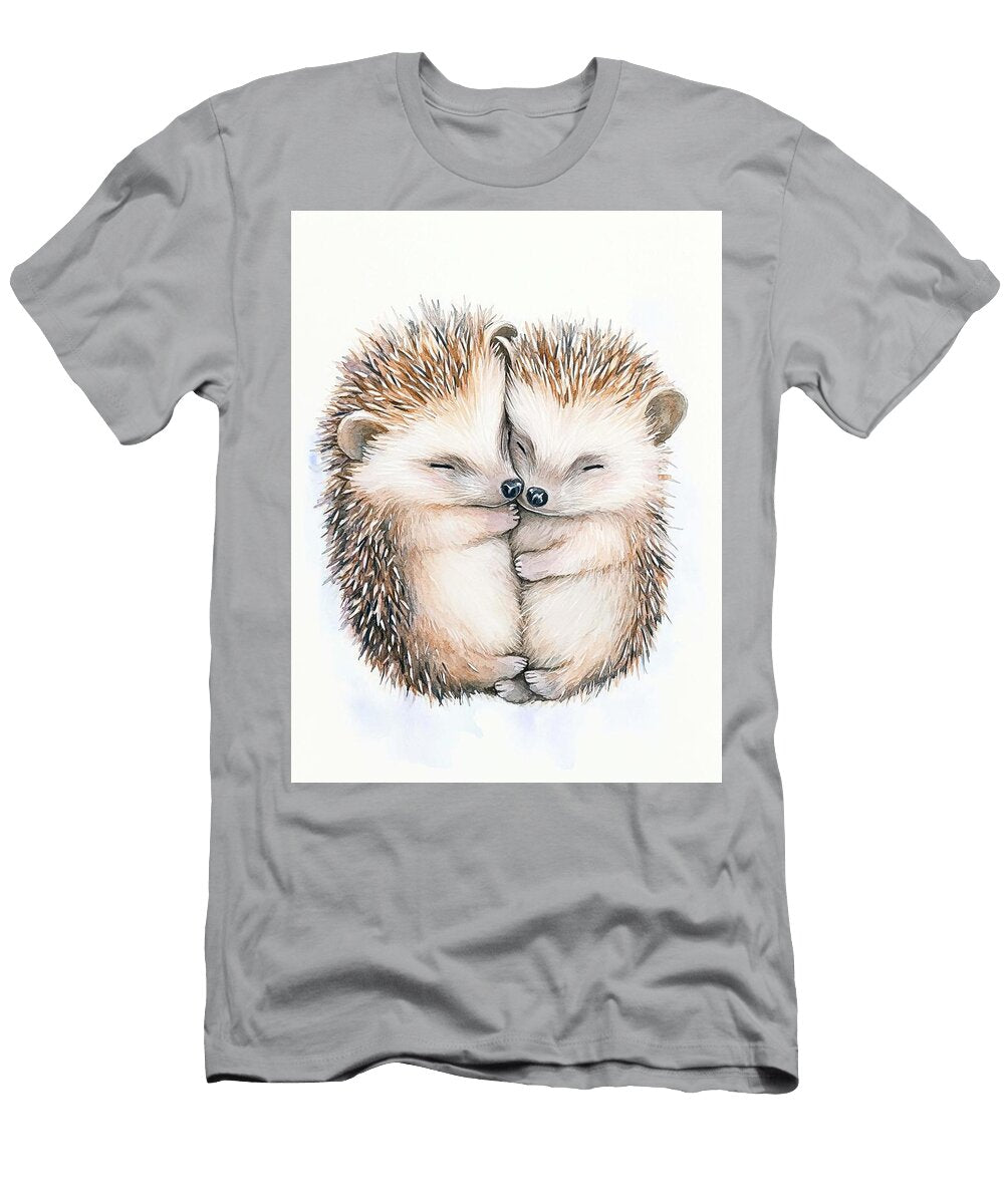 Adorable Hedgehog Artwork Two Baby Hedgehogs Snuggling in a Corner with Spiky Brown Quills Cute Anim Henry George T-Shirt