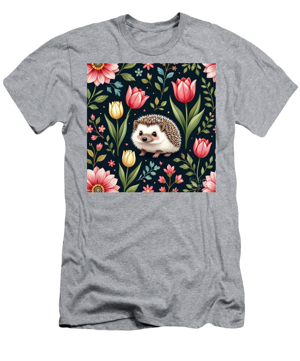 Adorable Hedgehog in Floral Garden Whimsical Art Debra T-Shirt