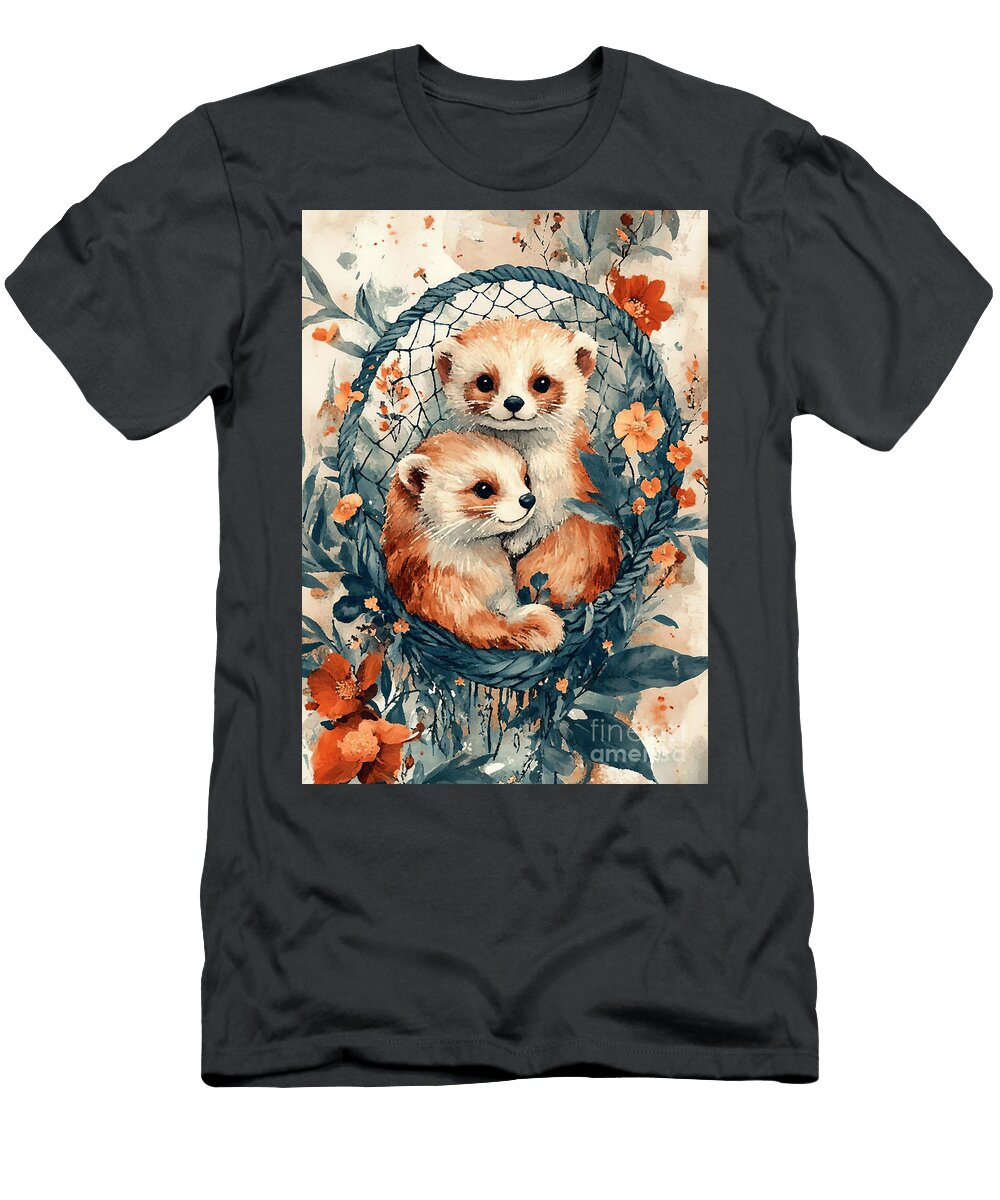 Adorable Red Panda Cubs in a Dreamcatcher Watercolor Art Clint Mclaughlin T-Shirt
