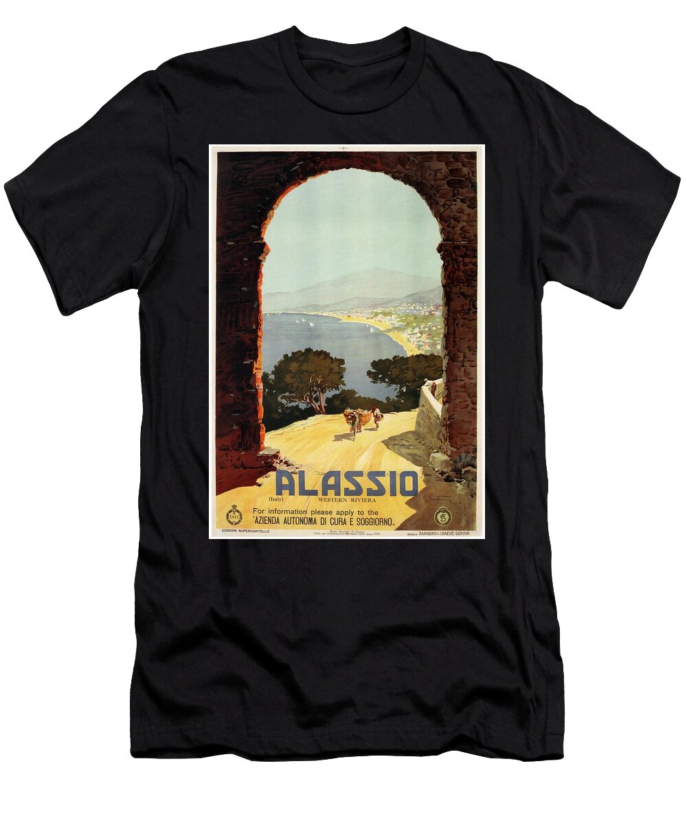 Alassio Italy Western Riviera Retro Travel Poster Vintage Poster Studio Grafiikka T-Shirt