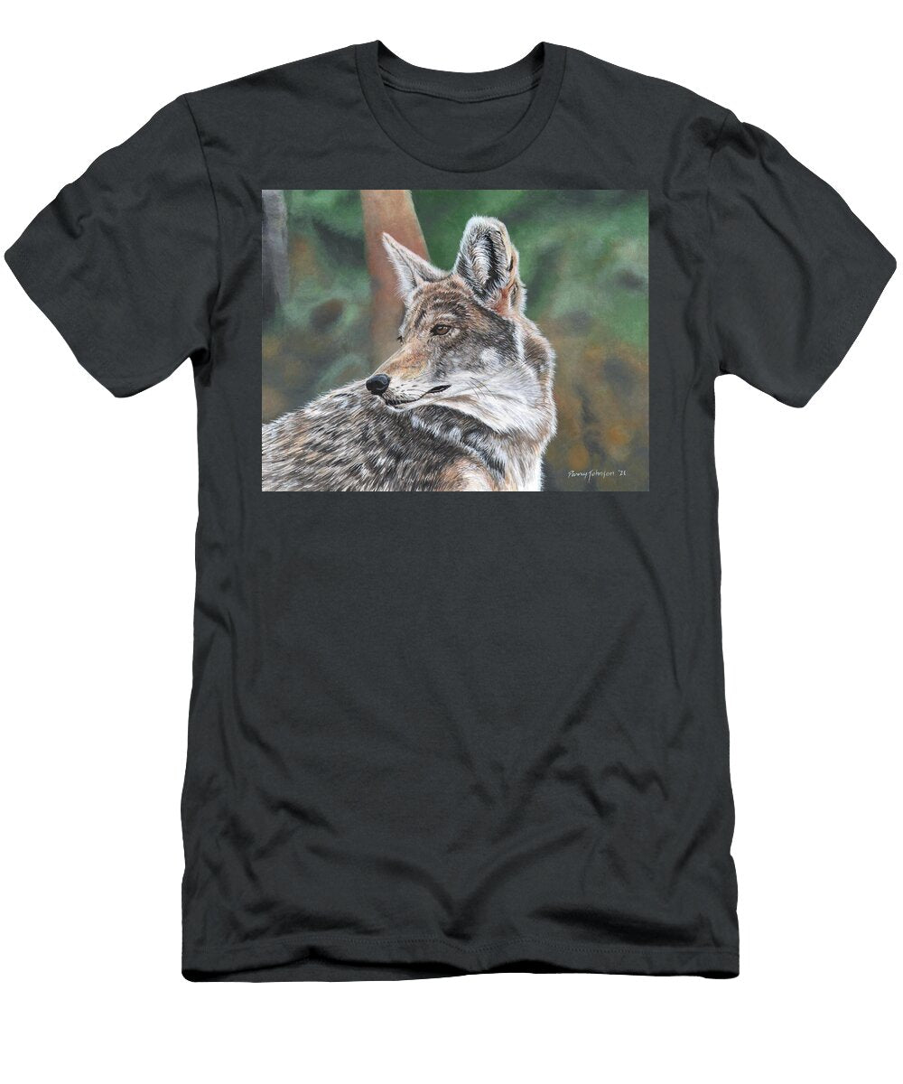 Alert Coyote in the Forest Parry Johnson T-Shirt