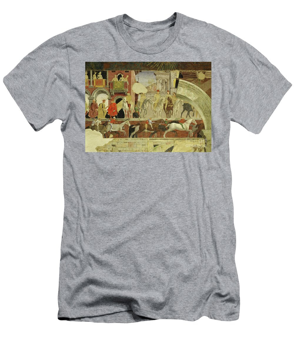 Allegory of April a Performance At the Borso Deste Square Detail of Horses and Donkeys Running 1469 70 Francesco Del Cossa T-Shirt