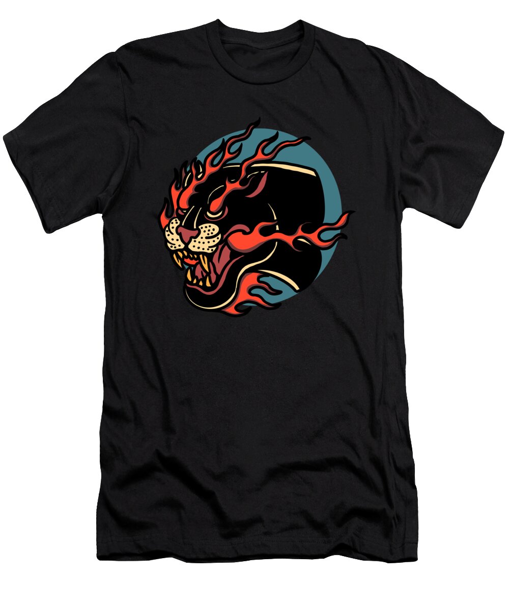 Angry Burning Panther Cartoon Tattoo Gifts Licensed Art T-Shirt