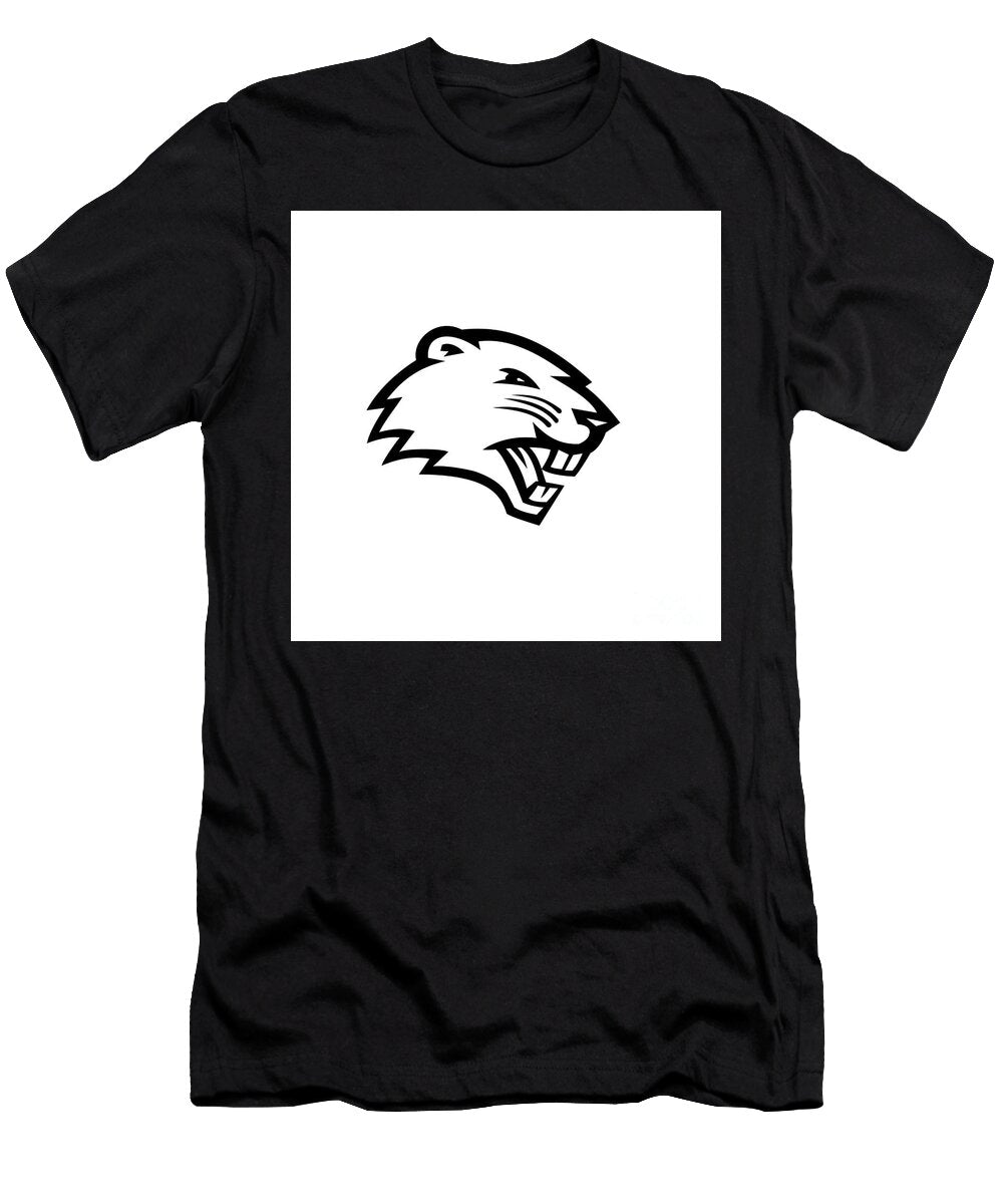 Angry North American Beaver Head Side View Mascot Black and White Aloysius Patrimonio T-Shirt