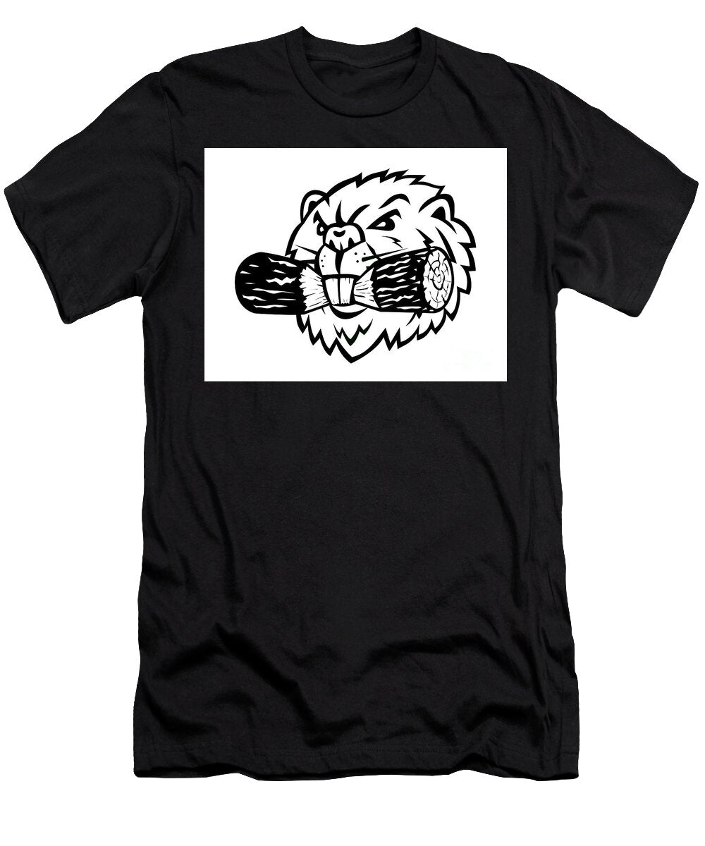 Angry North American Beaver or Eurasian Beaver Biting Log Head Mascot Retro Aloysius Patrimonio T-Shirt
