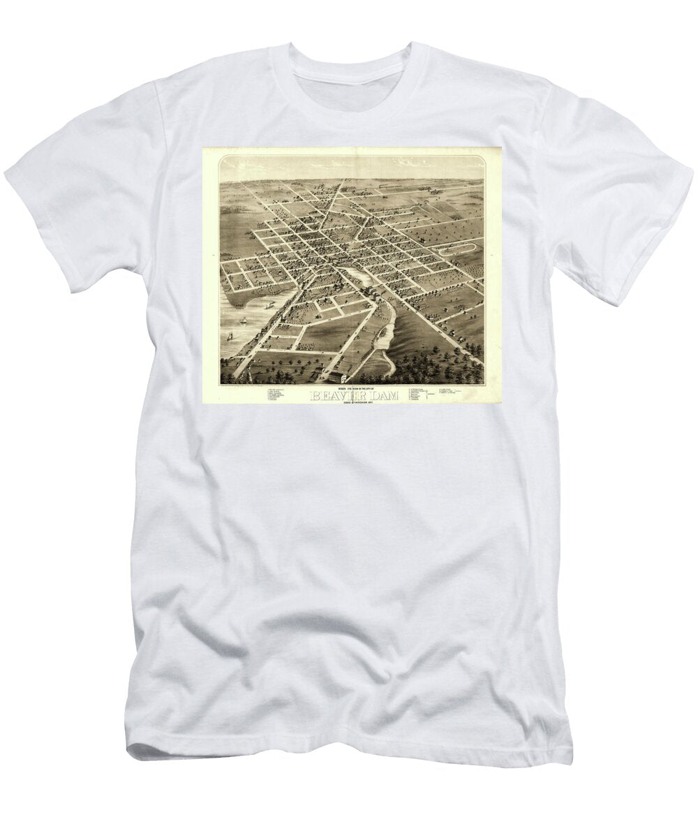 Antique Map Beaver Dam Wisconsin 1876 Sepia Version Joseph S Giacalone T-Shirt