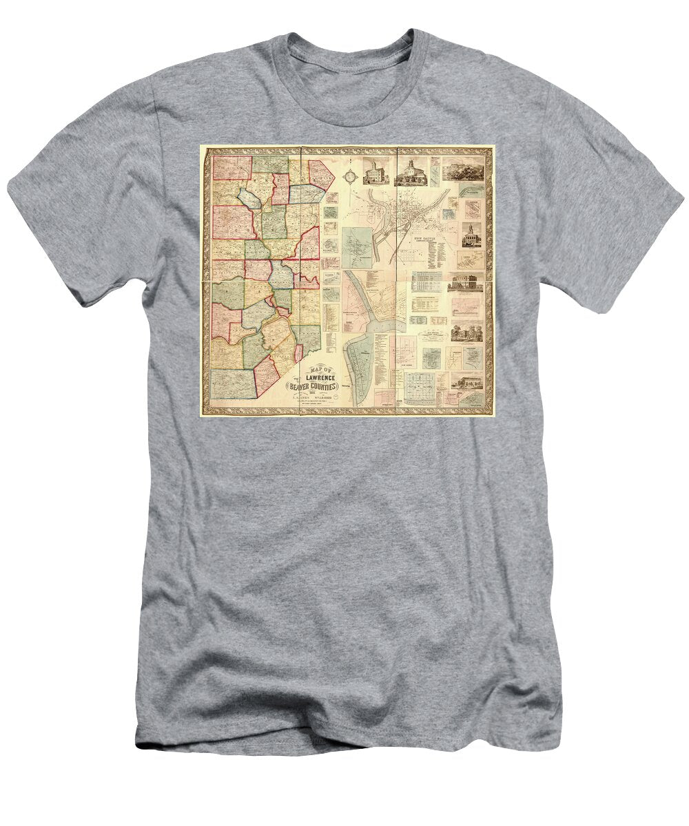 Antique Maps Old Cartographic Maps Antique Map of Beaver Counties 1860 Studio Grafiikka T-Shirt