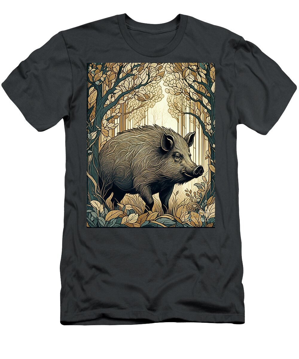 Autum Woodland Wild Boar Philip Openshaw T-Shirt