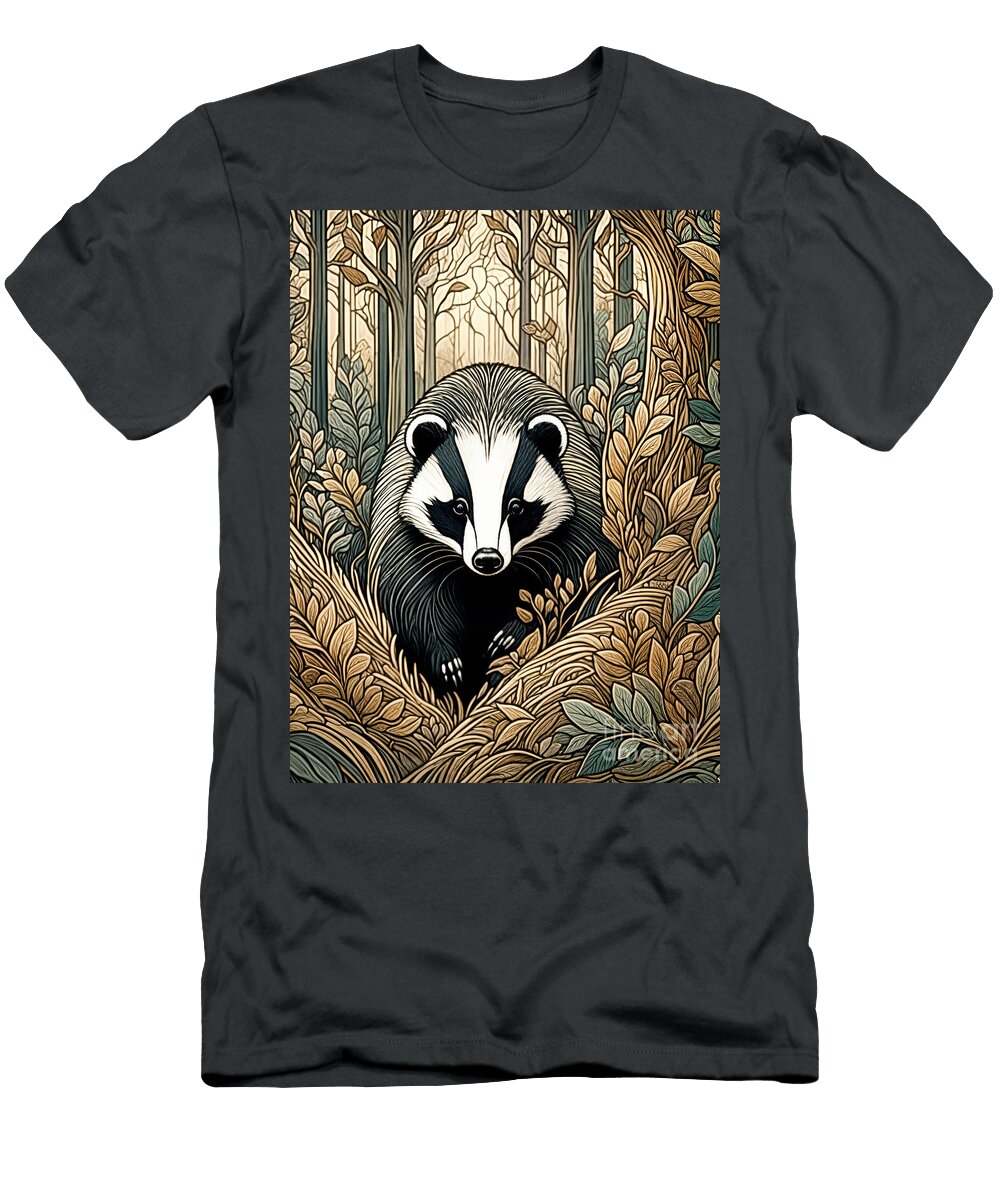 Autumn Forest Badger Philip Openshaw T-Shirt
