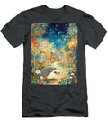 Autumn Night Sky Hedgehog Snuffling Through Fallen Leaves Looking Hedgehog Elmer Powers T-Shirt