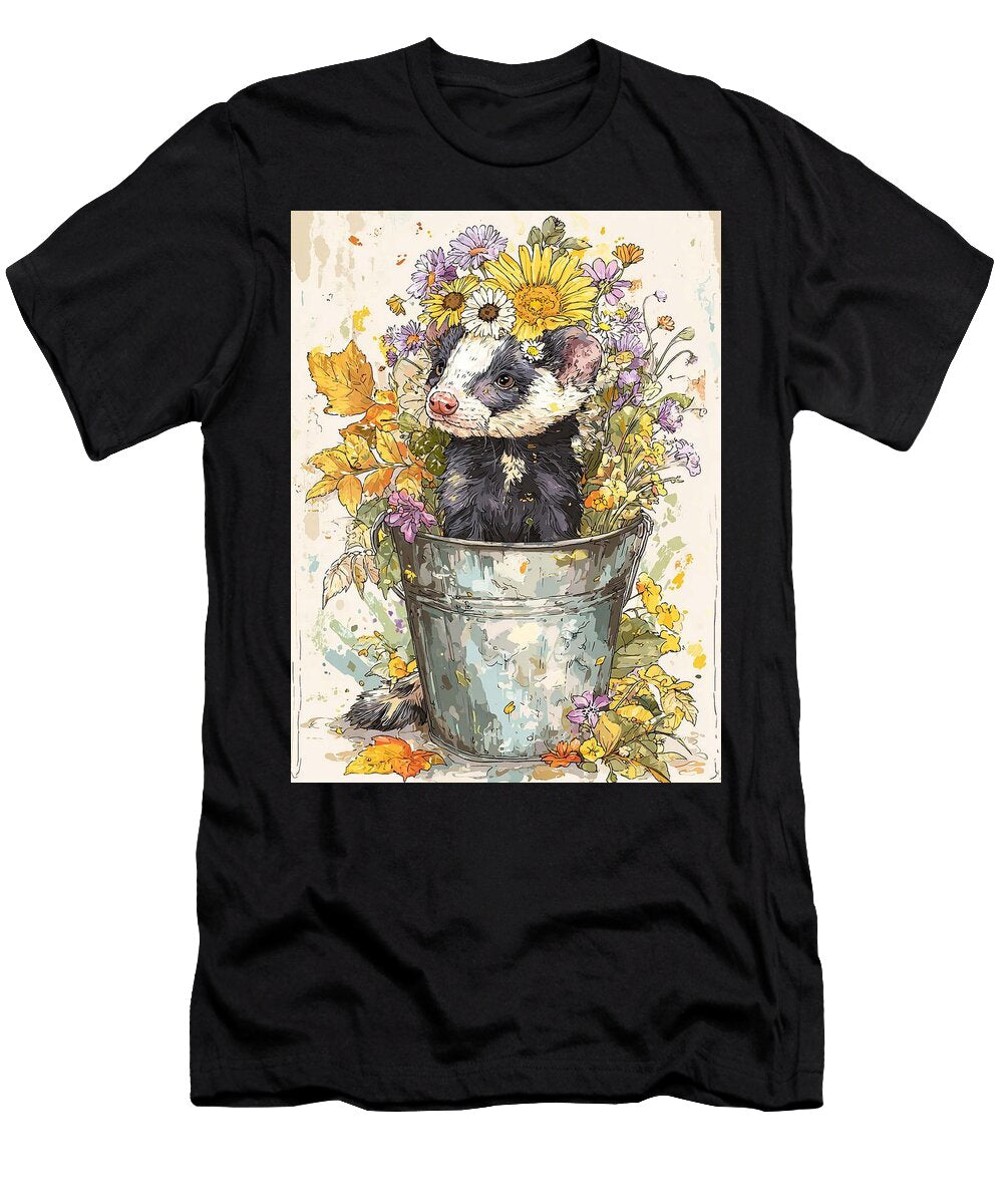 Autumnal Creature Floral Animal Skunk Kit Flowered Portrait Elmer Powers T-Shirt