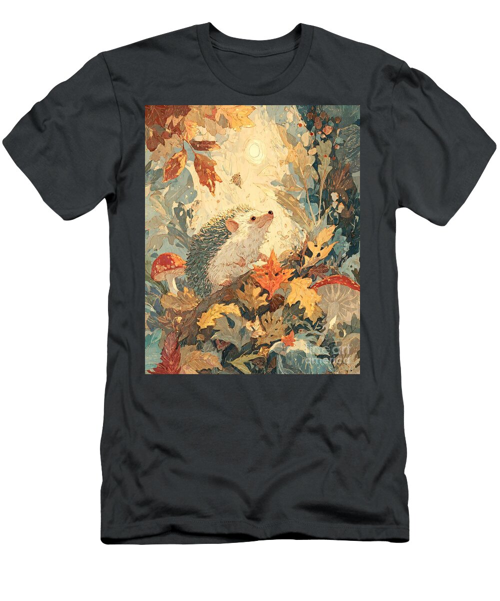 Autumnal Hedgehog Hedgehog in Autumnal Forest Nature Scene Forest Creature Clint Mclaughlin T-Shirt