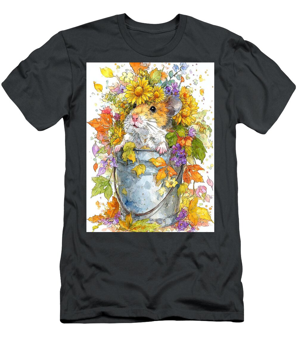 Autumnal Scenery Cute Little Hamster Hamster Pup Floral Autumn Art Elmer Powers T-Shirt