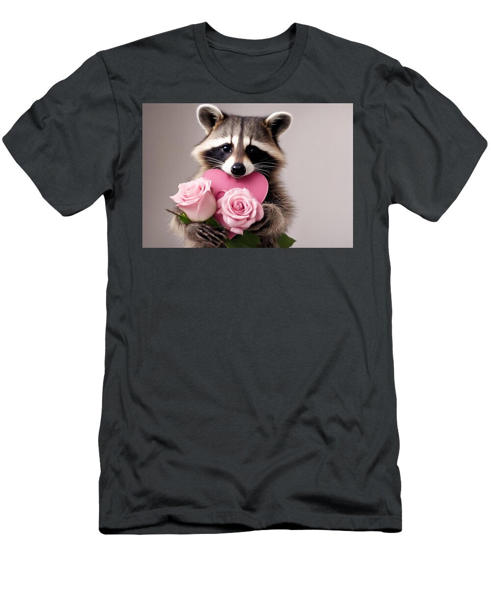 Background Art Flower White Rose Raccoon Pink Striped a Holding Art Wafe Akkash T-Shirt