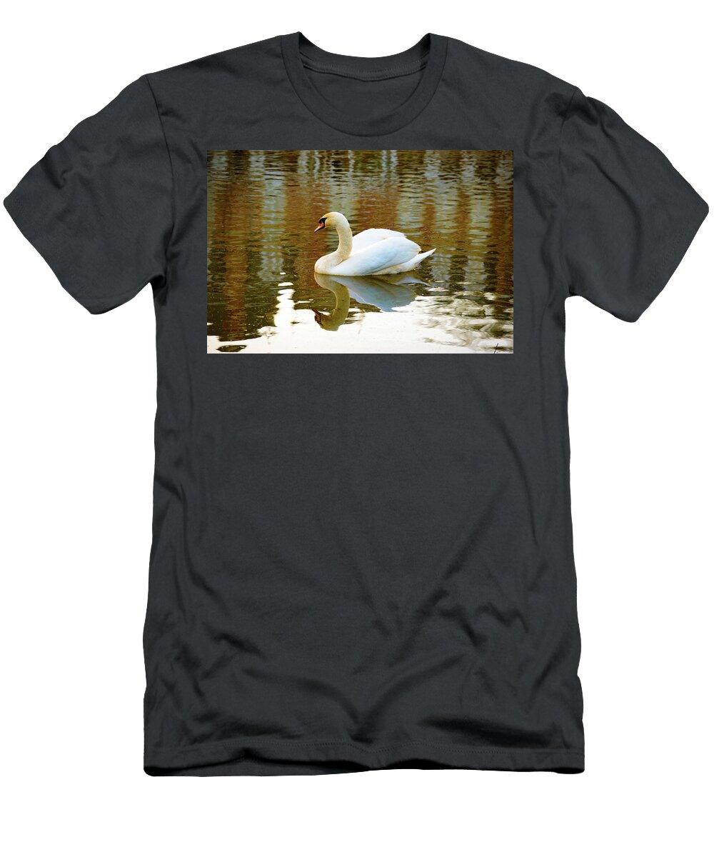 Beautiful White Swan Reflected in Water Johan Ferret T-Shirt