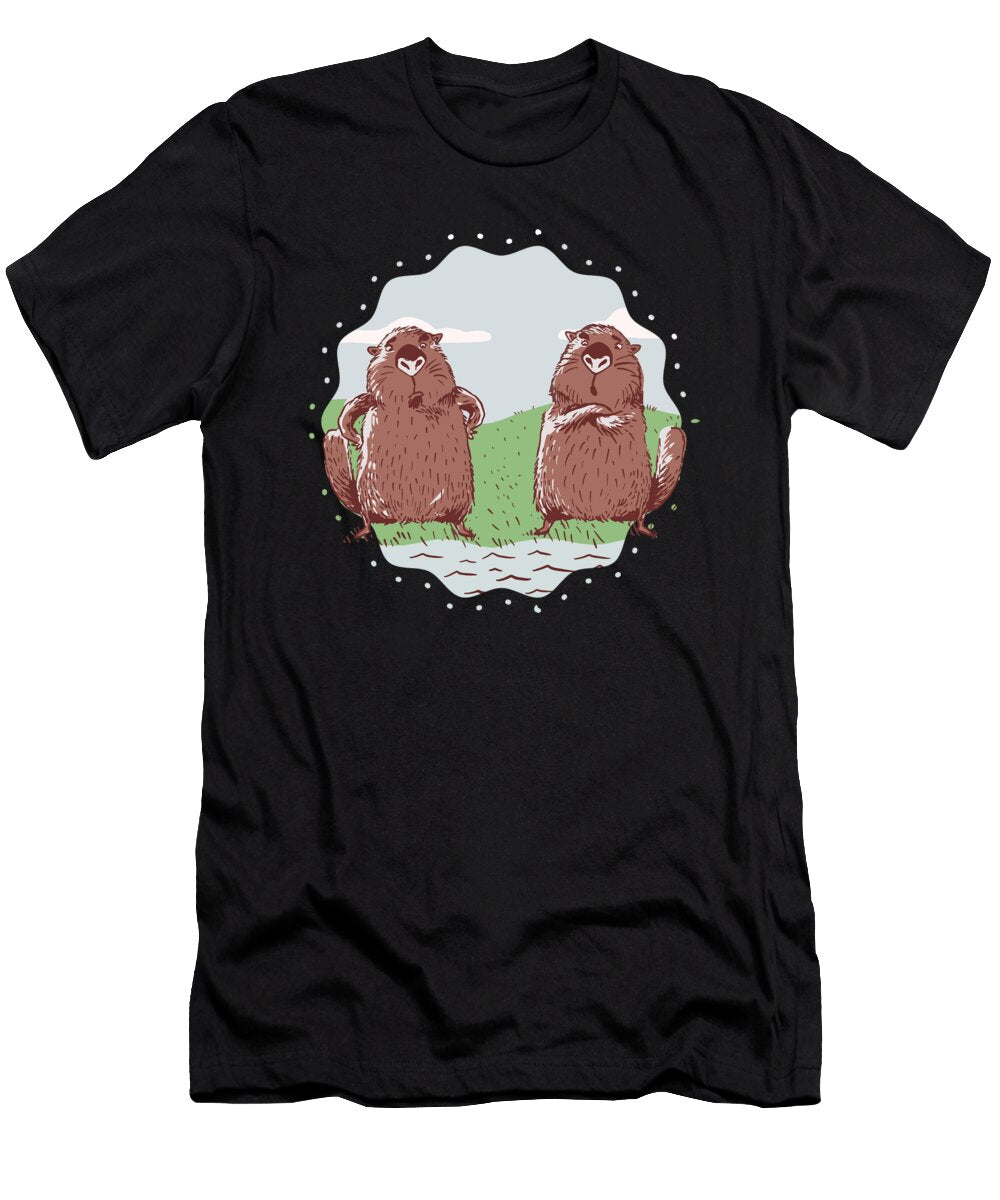 Beaver Buddies Infront of River Cartoon Beaver Designed By Vexels T-Shirt