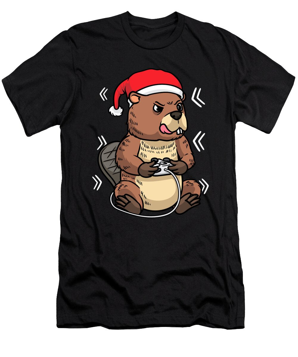 Beaver Christmas Gamer Video Game Player Gaming Zimstarus T-Shirt