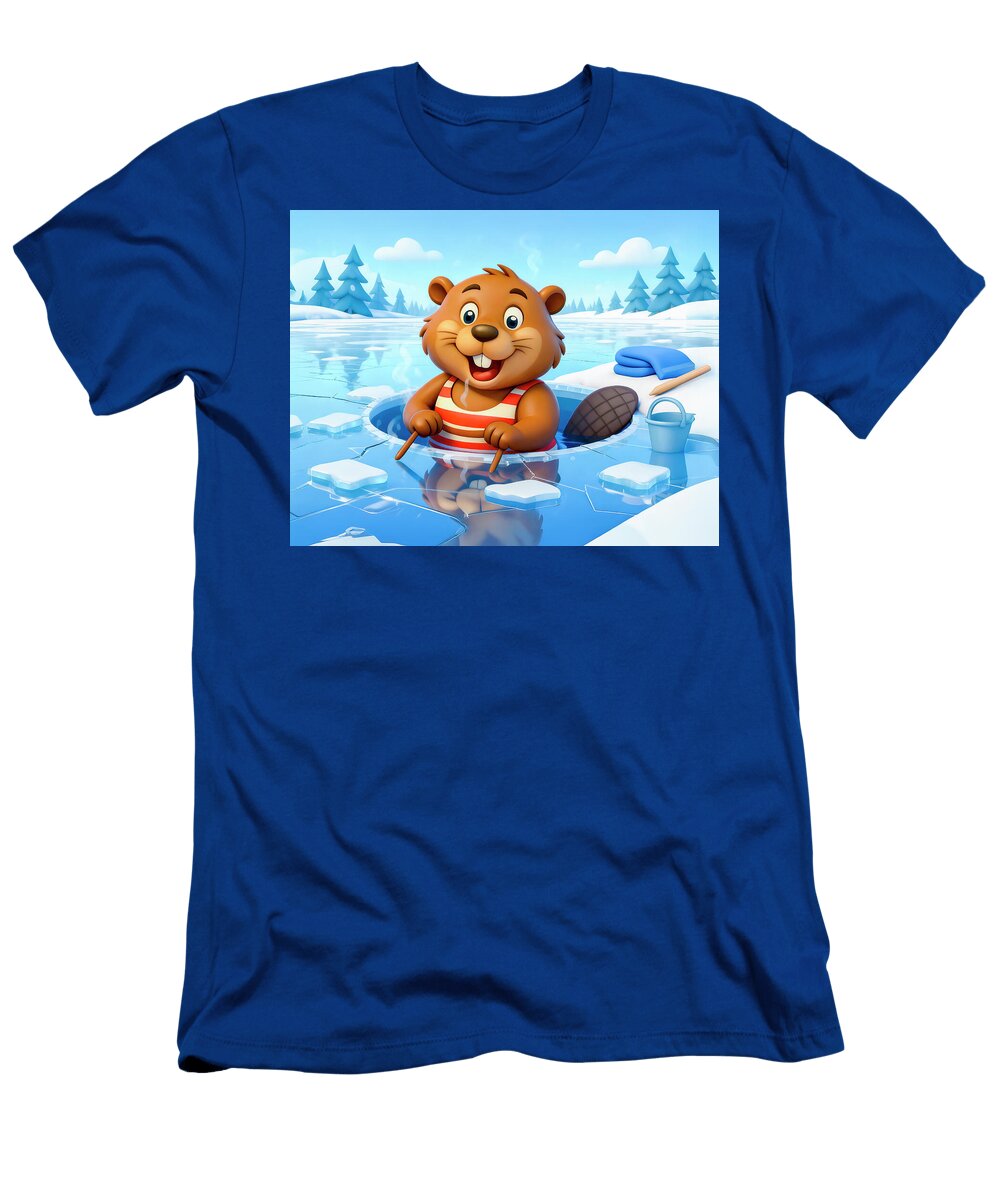 Beaver Ice Bathing in a Striped Swimsuit Art Momente T-Shirt