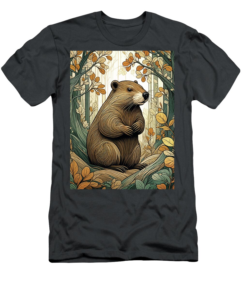 Beaver in Woodland Philip Openshaw T-Shirt