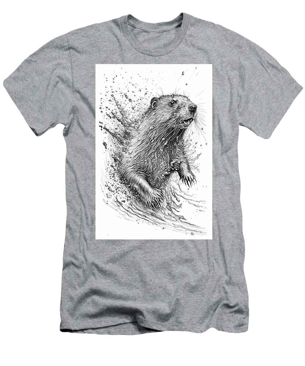 Beaver Ink Drawing in Splash of Inked Black and White Animal Intricate Details Funnygiftscreation T-Shirt