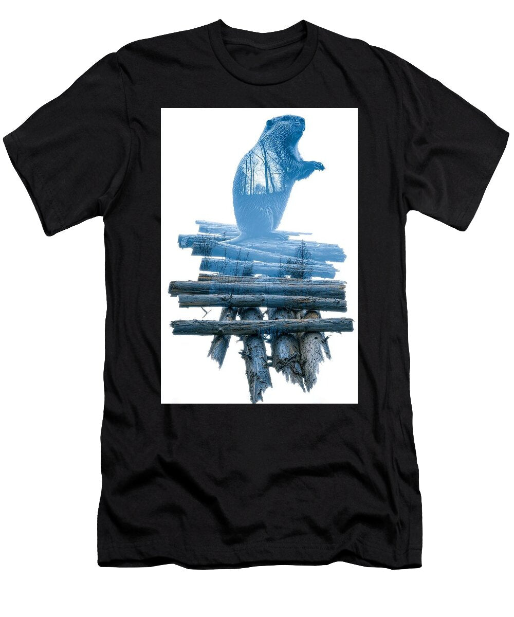 Beaver Over Forest Landscape Beaver Nathanael Ruiz T-Shirt