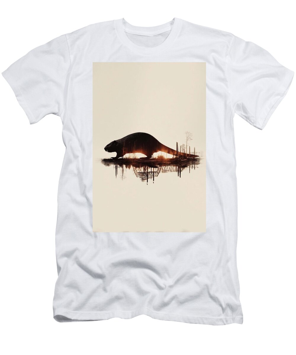 Beaver Silhouette with Scenic Overlay Beaver Nathanael Ruiz T-Shirt