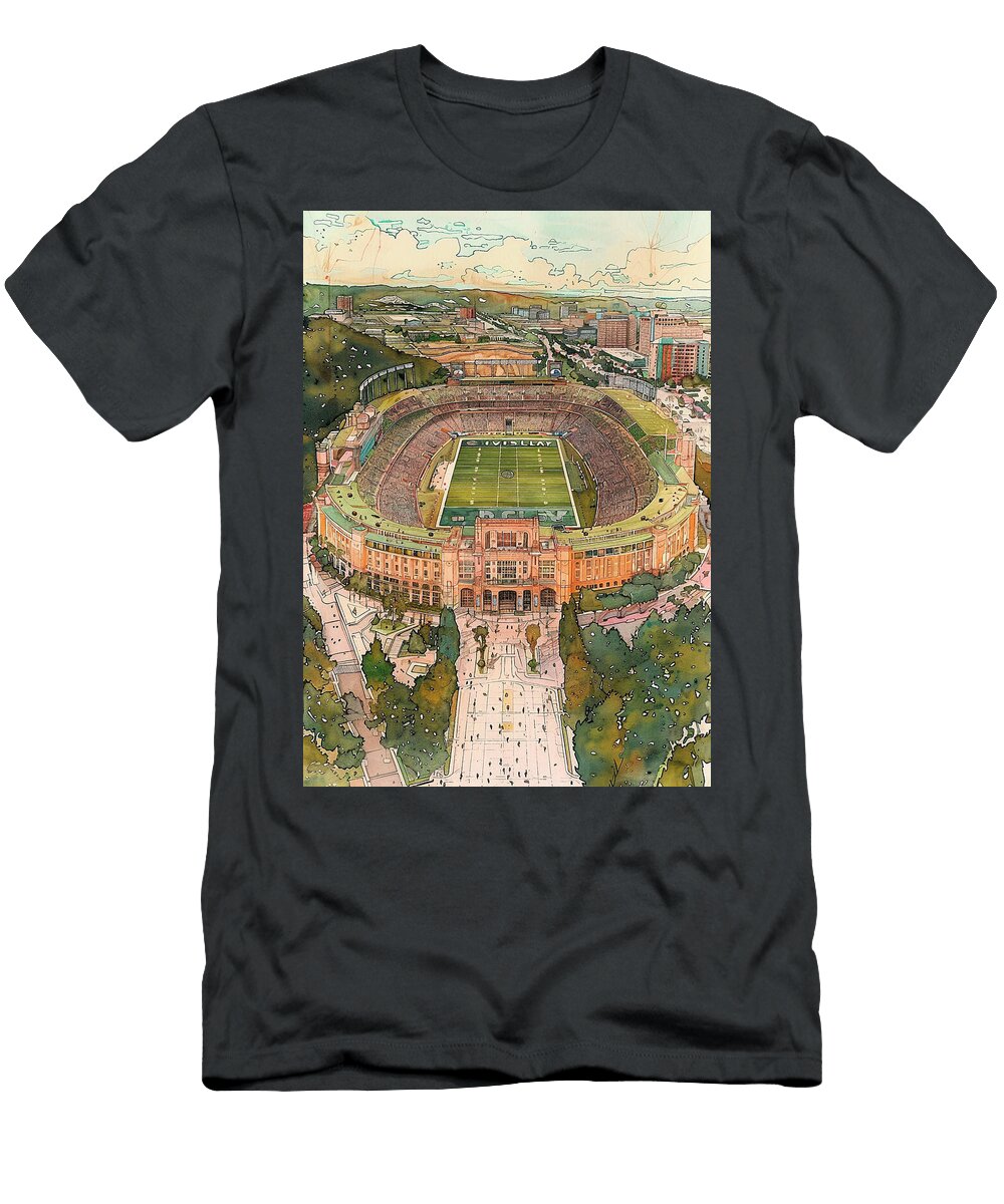 Beaver Stadium University Park Pennsylvania Drawing Aerial View of a Football Stadium in a City Tommy Mcdaniel T-Shirt