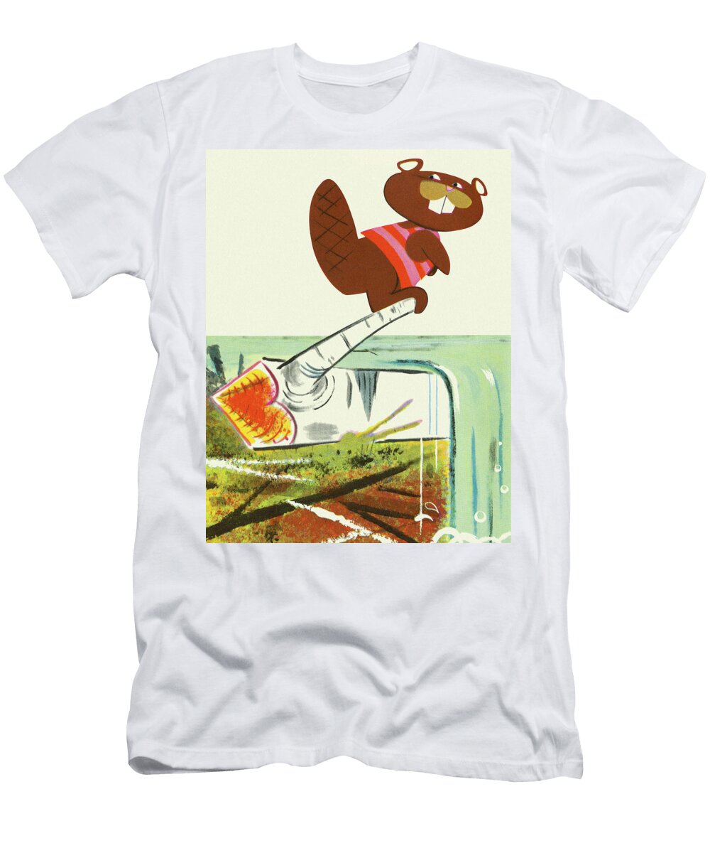 Beaver Standing on a Log Csa Images T-Shirt