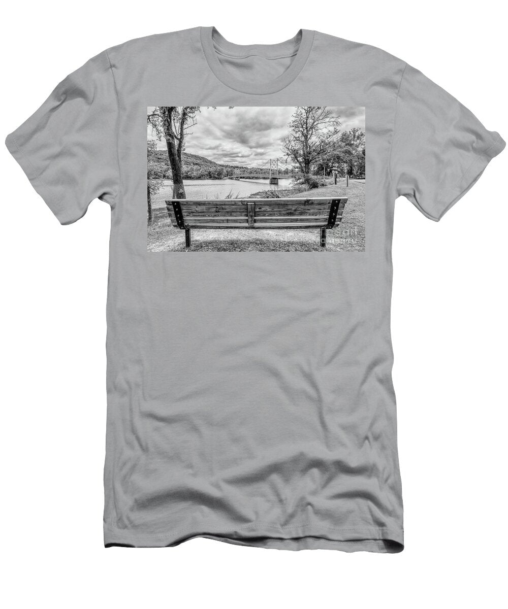 Bench View Beaver Bridge Grayscale Jennifer White T-Shirt