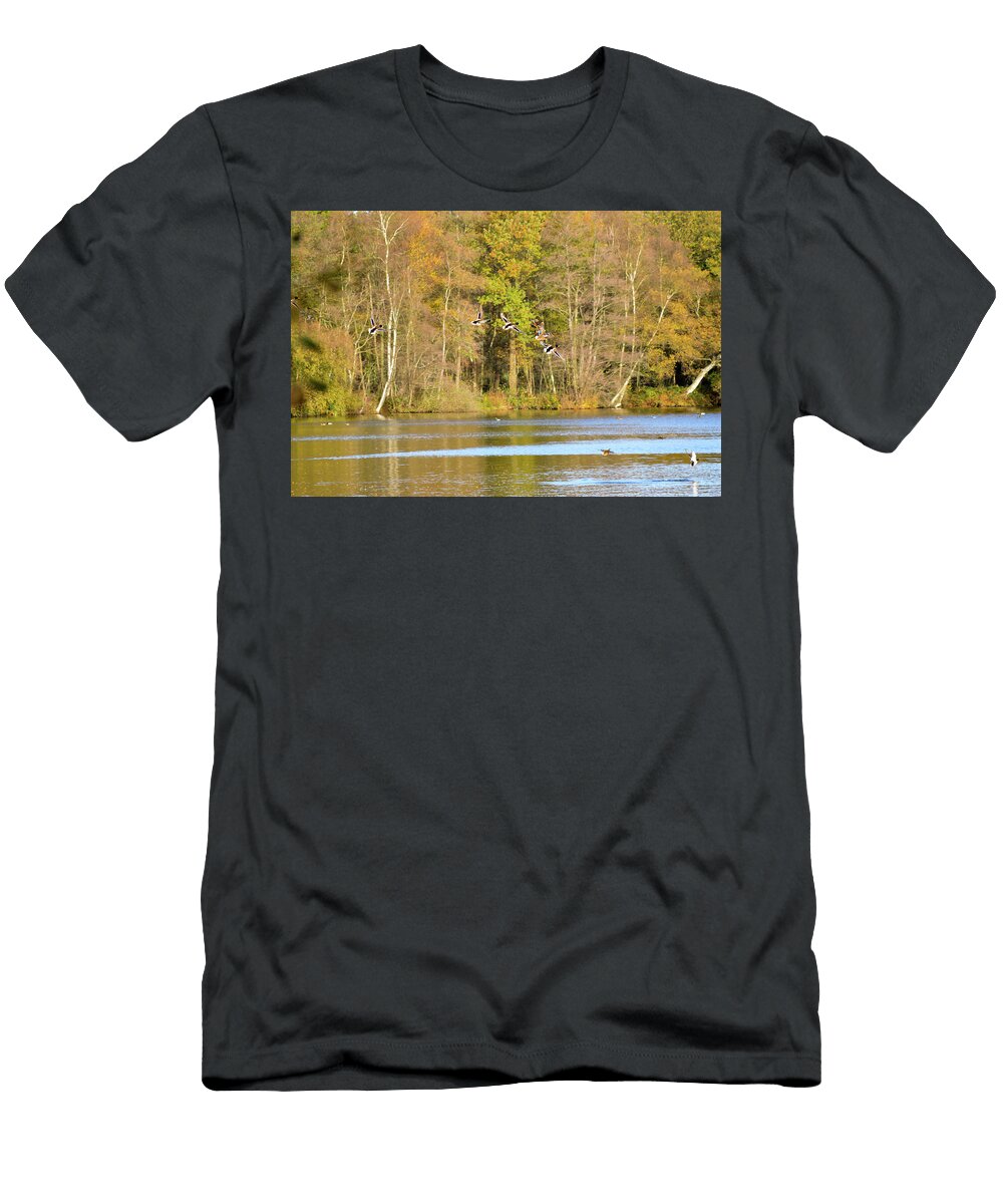 Birds Flying Over Lake Nature Scene Johan Ferret T-Shirt