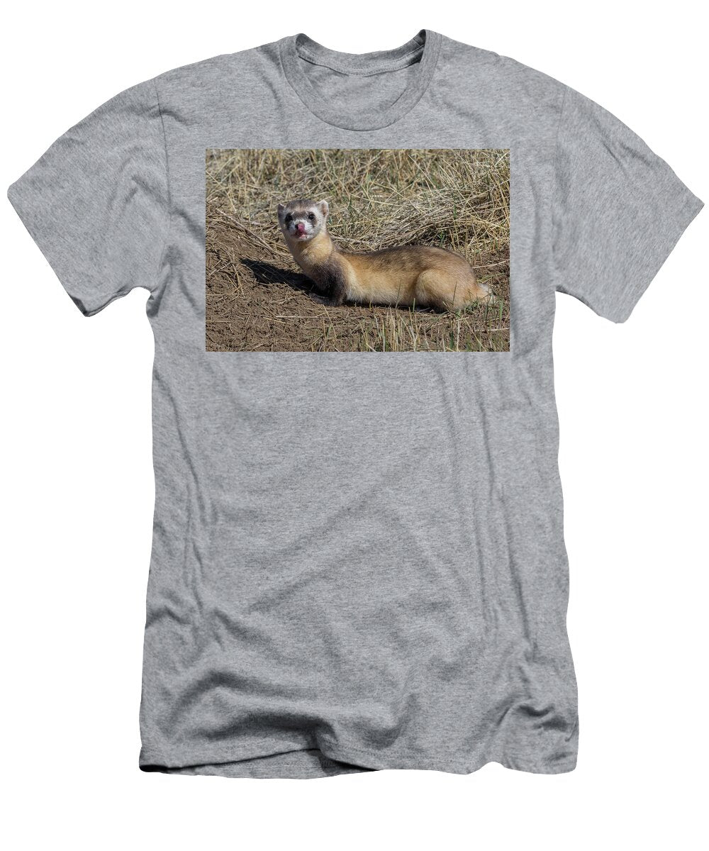 Black Footed Ferret Licks Its Chops Tony Hake T-Shirt