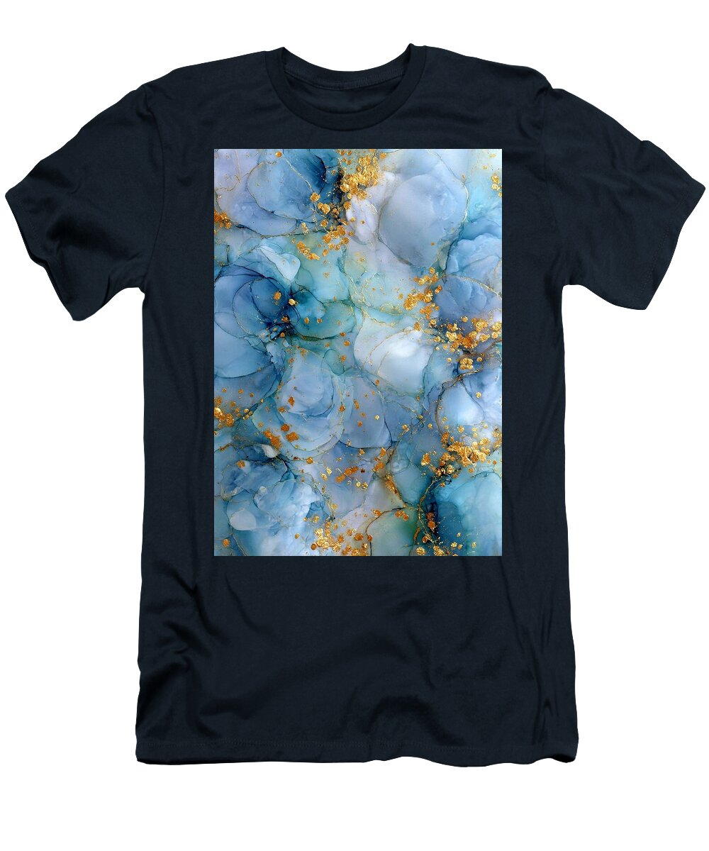 Blue and Gold Abstract Swirls Beaver Dam Ethereal May Chaney T-Shirt