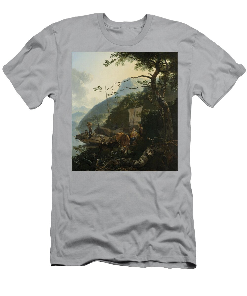 Boatmen Moored on the Shore of an Italian Lake Adam Pynacker T-Shirt