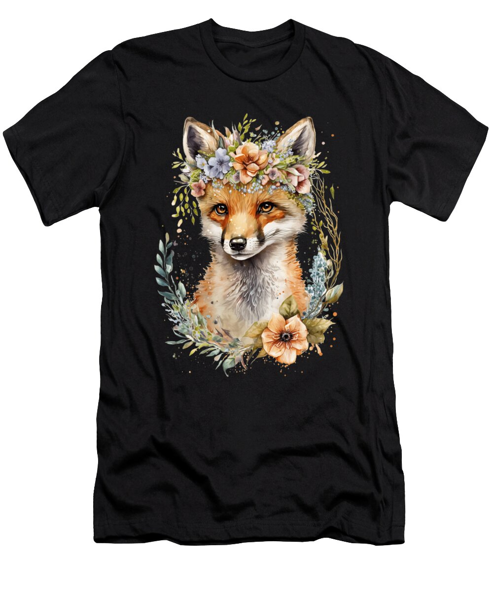 Boho Fox Floral Wildlife Nature Animal Heidi Joyce T-Shirt