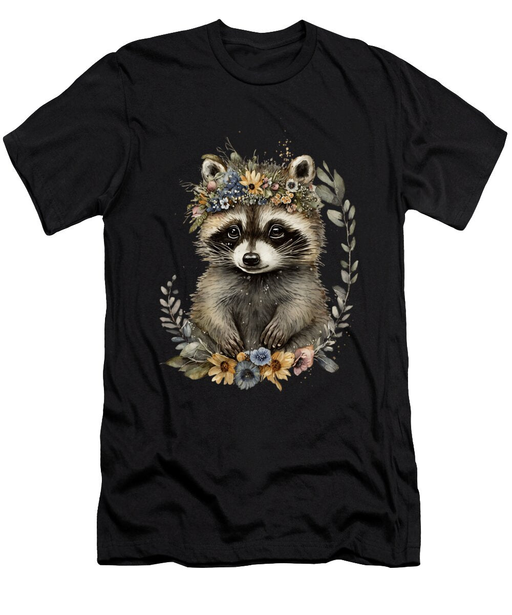Boho Raccoon Floral Wildlife Nature Animal Heidi Joyce T-Shirt