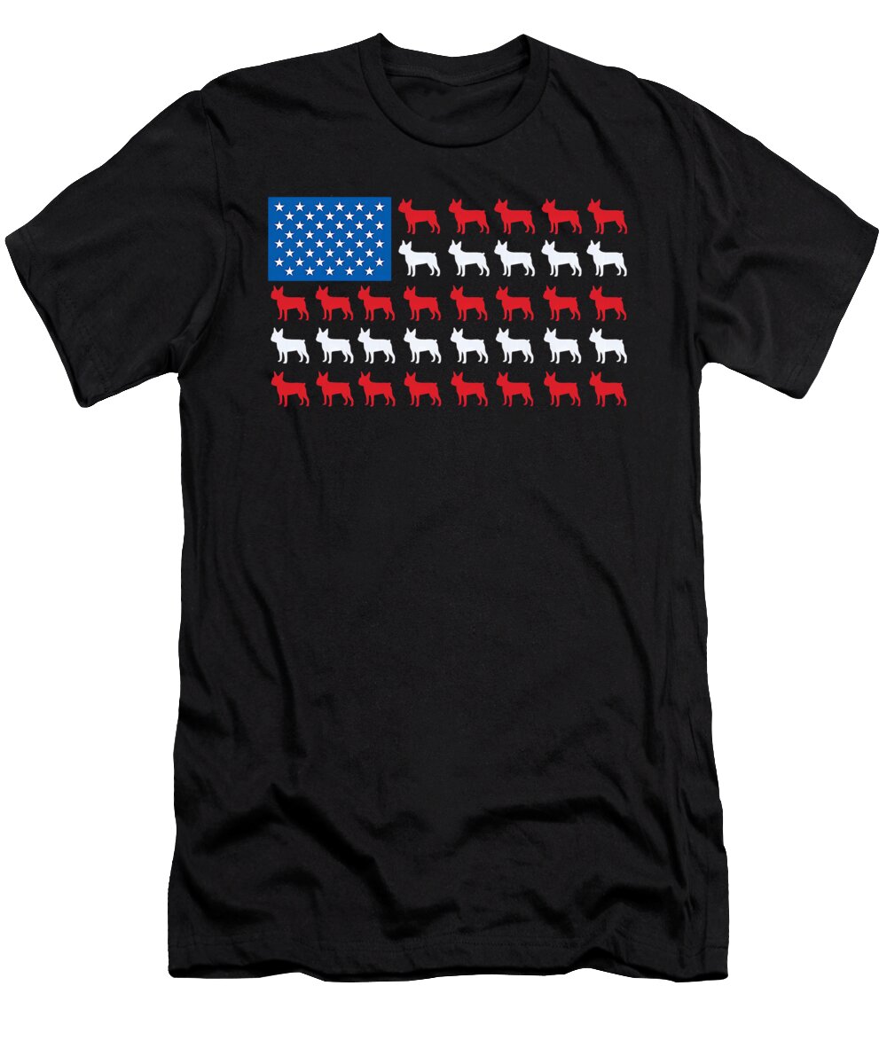Boston Terrier American Flag Patriotic 4th of Sophie Eleanor T-Shirt