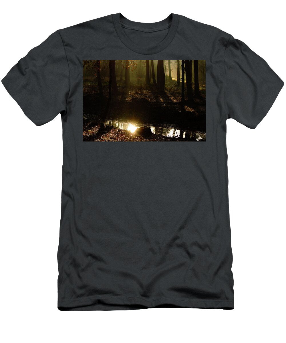 Bright Reflection of the Sun in a Forest Pool Johan Ferret T-Shirt